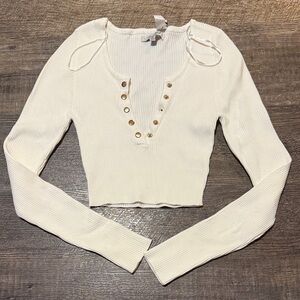 Cream Long Sleeve Ribbed Top